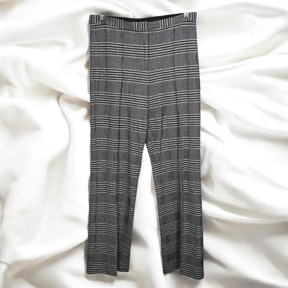 Elie Tahari Womens Plaid  Pants Size 12 Black Gray Houndstooth Stretchy, Career